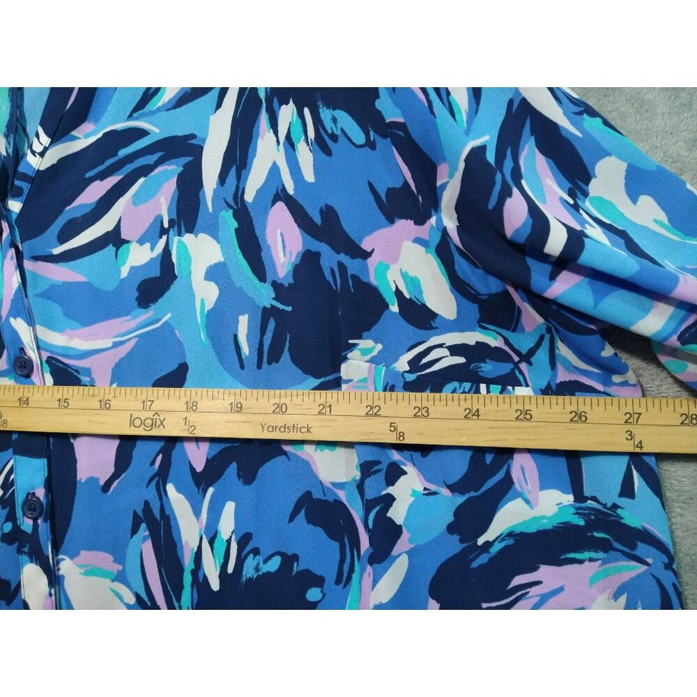 Catherines Shirt Top Womens 2X Plus Blue Button Up 3/4 Sleeve V Neck - Picture 4 of 7